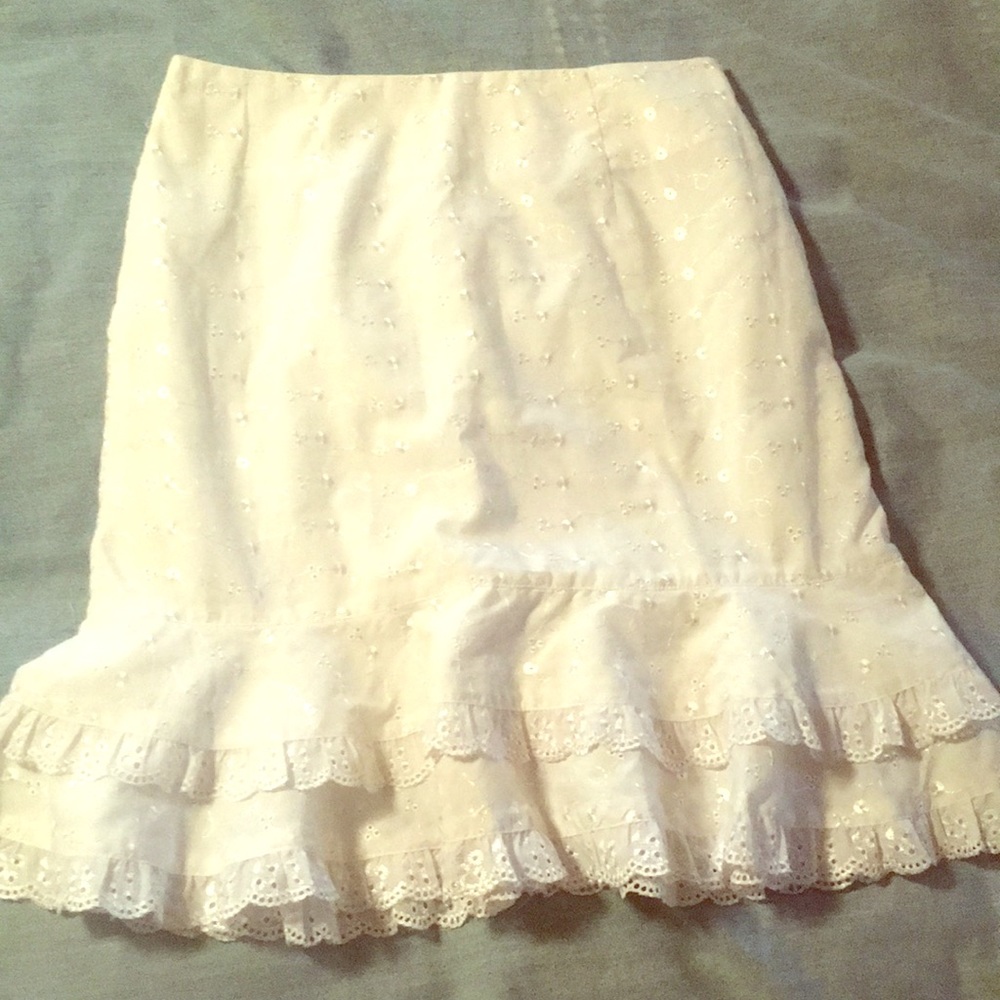 White lace eyelit knee-length skirt by Desert Diva